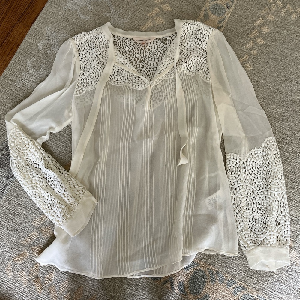 Rebecca Taylor Sheer White Lace Blouse
